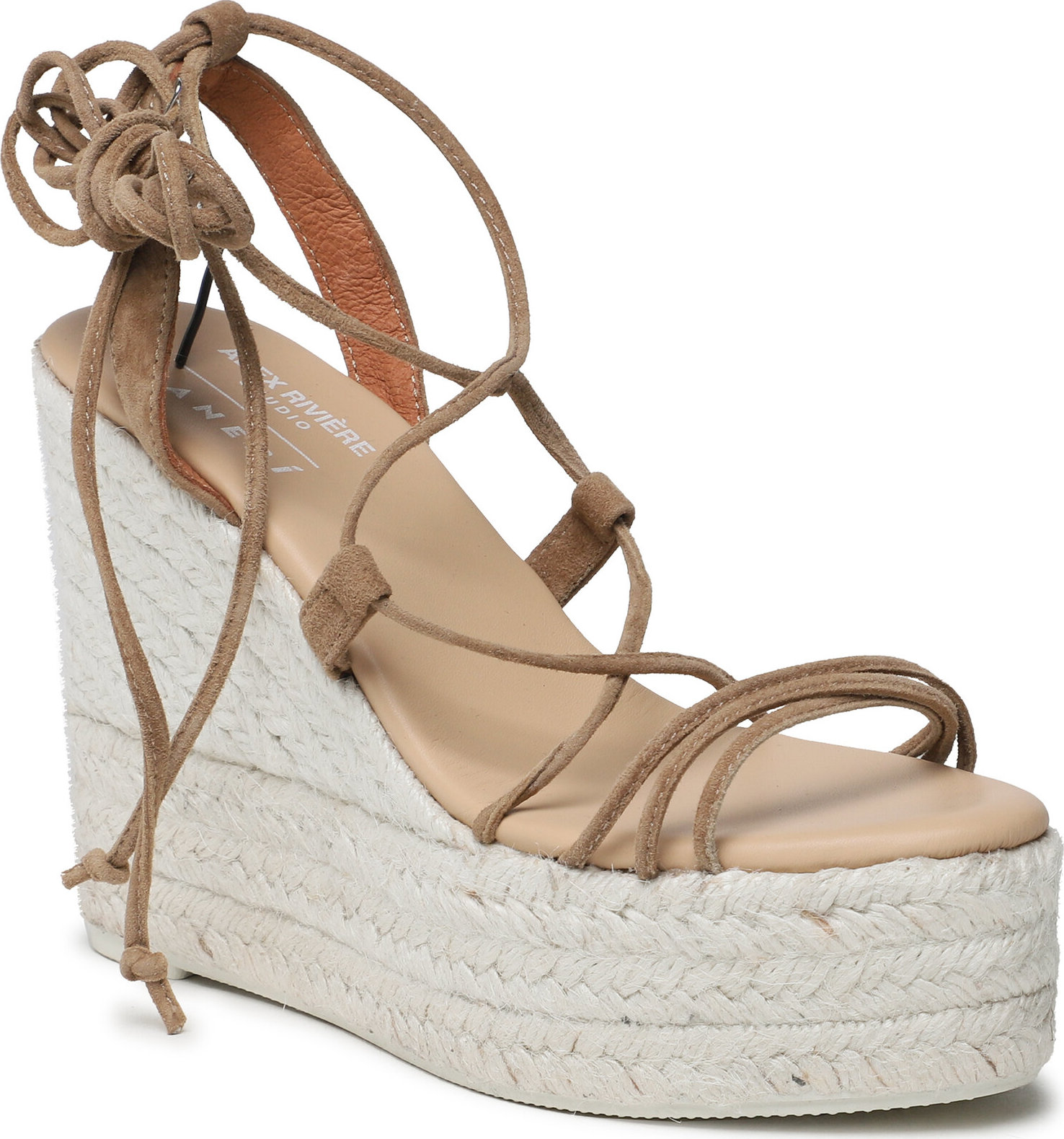 Espadrilky Manebi Soft Suede Lace-Up Wedge Espadrilles L 8.7 WA Tobacco