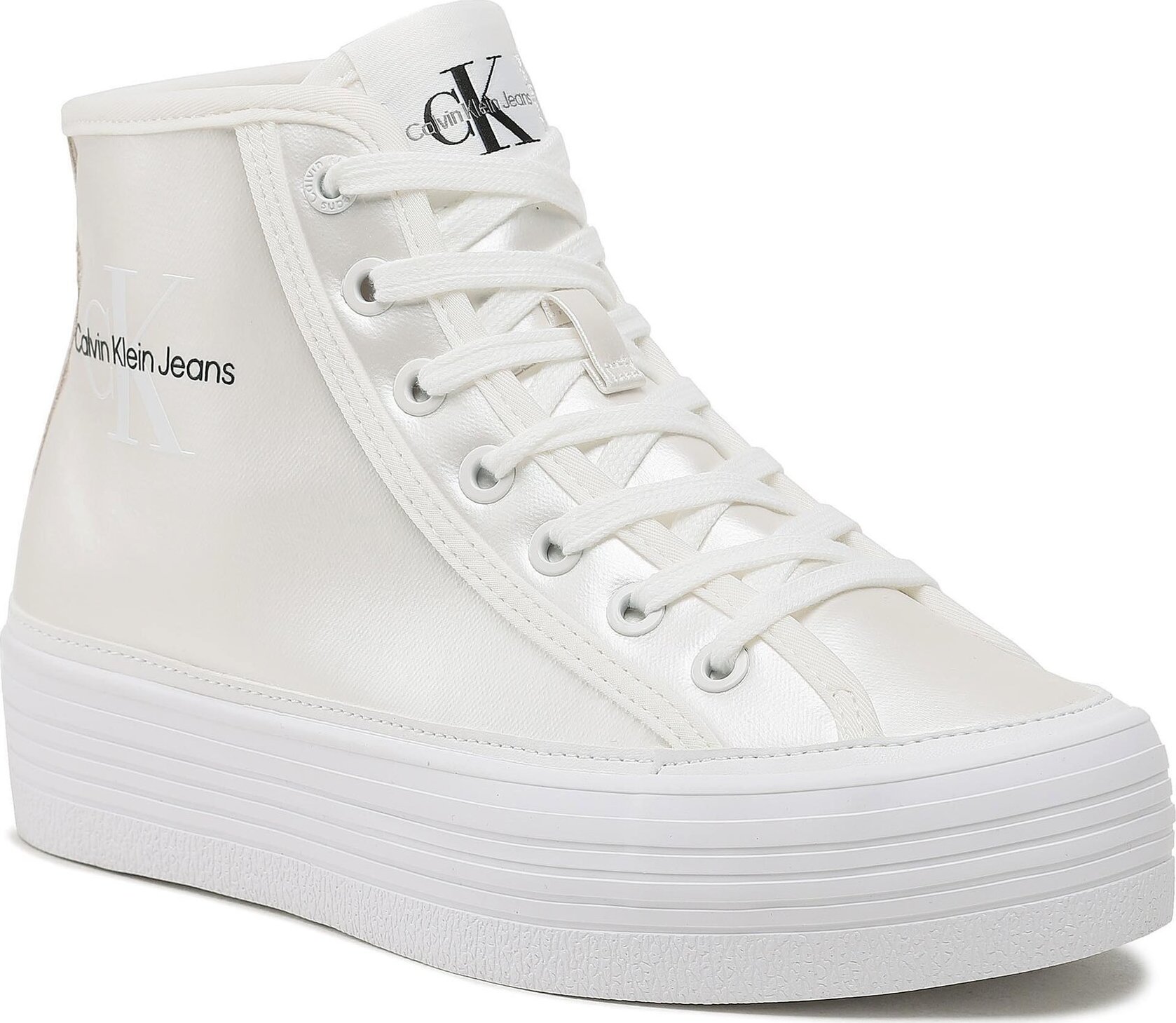 Sneakersy Calvin Klein Jeans Bold Vulc Flatf Mid Laceup Ny Wn YW0YW01226 Bright White/Creamy White YBR