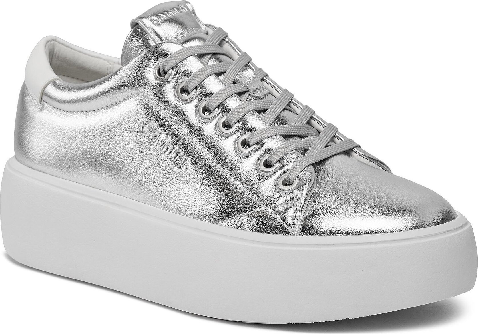 Sneakersy Calvin Klein Bubble Cupsole Lace Up Metallic HW0HW02008 Silver PE6