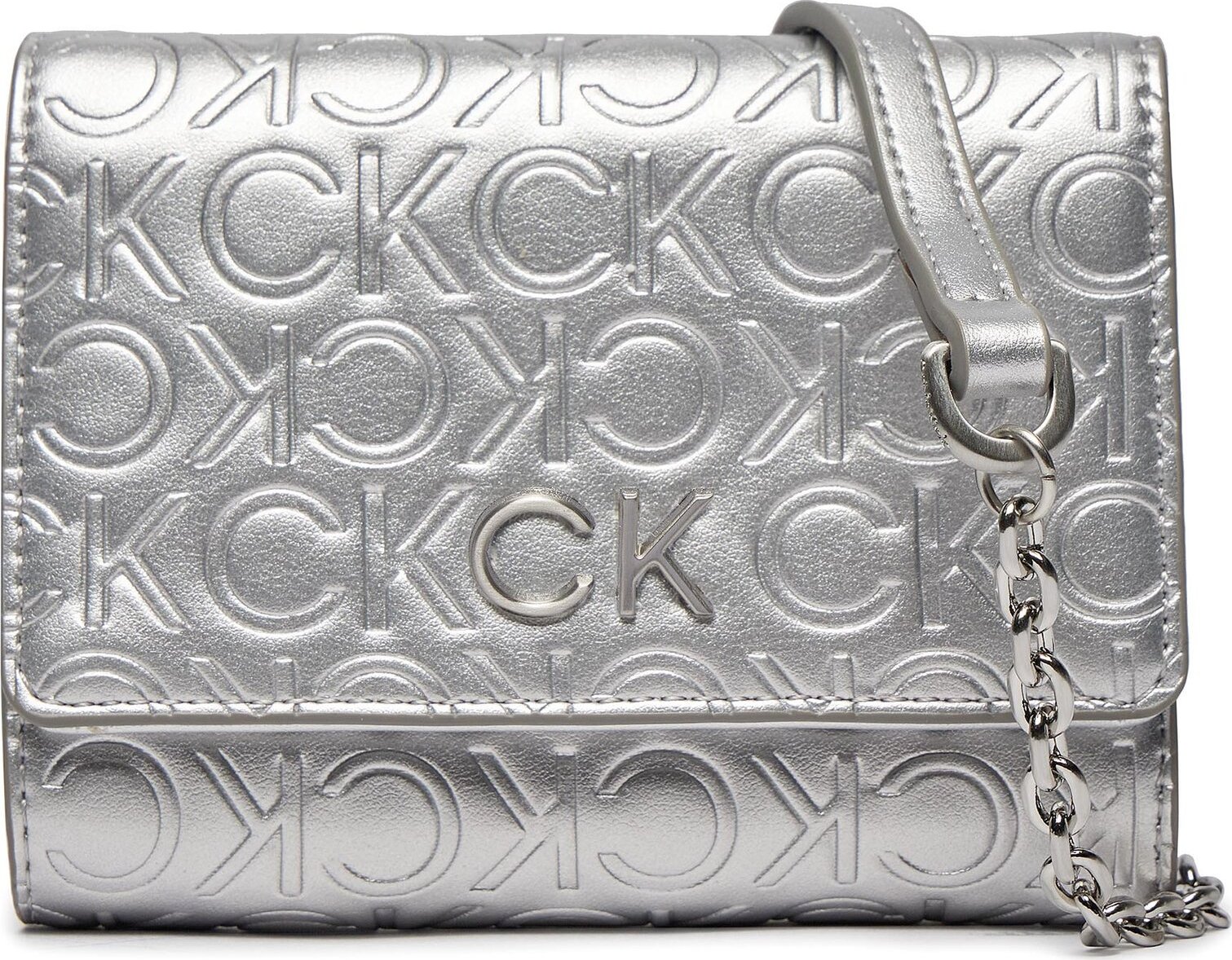 Kabelka Calvin Klein Re-Lock Trifold Md W/Chain_Emb K60K611383 Silver Emb/Deb PE6