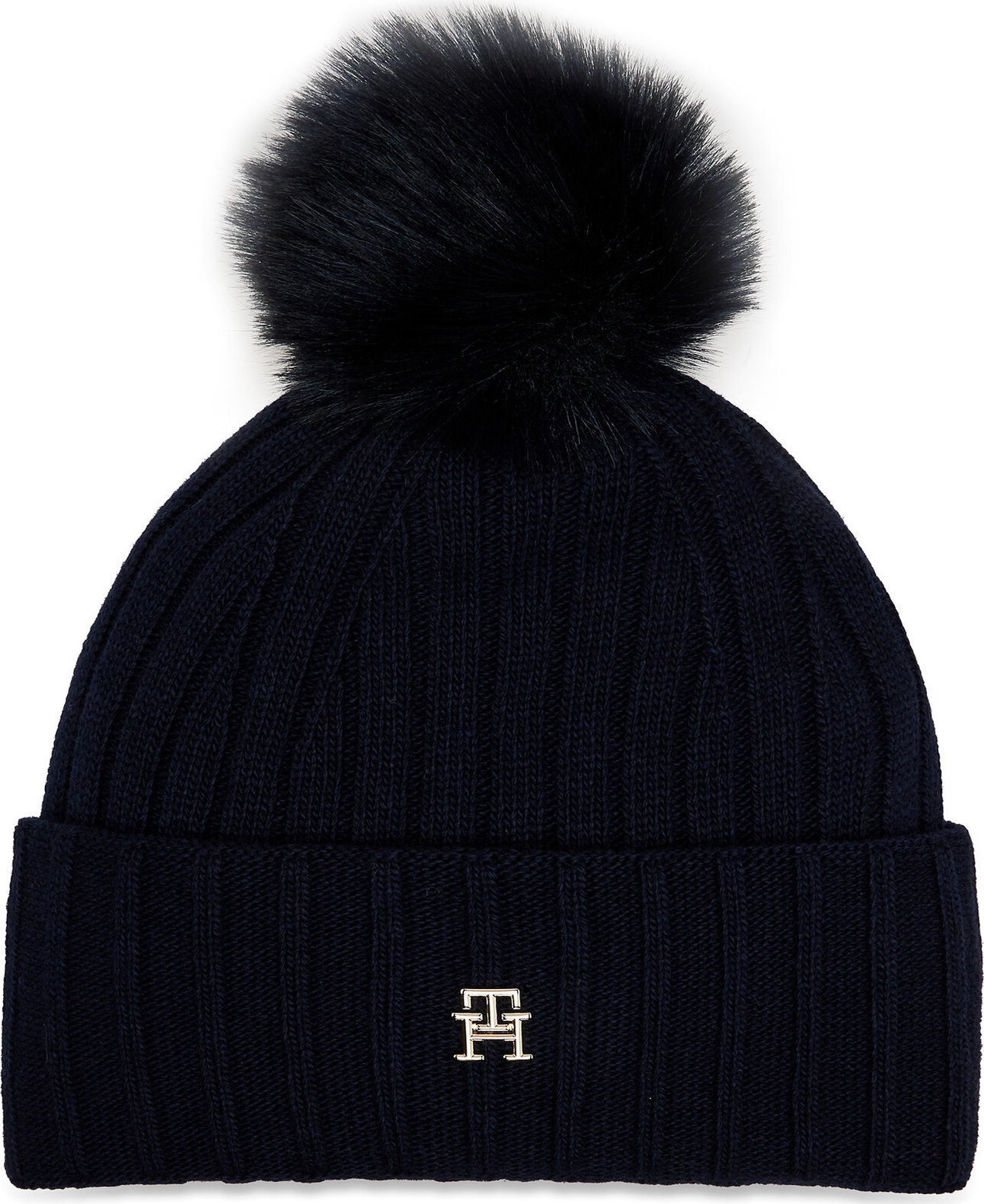 Čepice Tommy Hilfiger Essential Chic Pompom Beanie AW0AW16125 Space Blue DW6