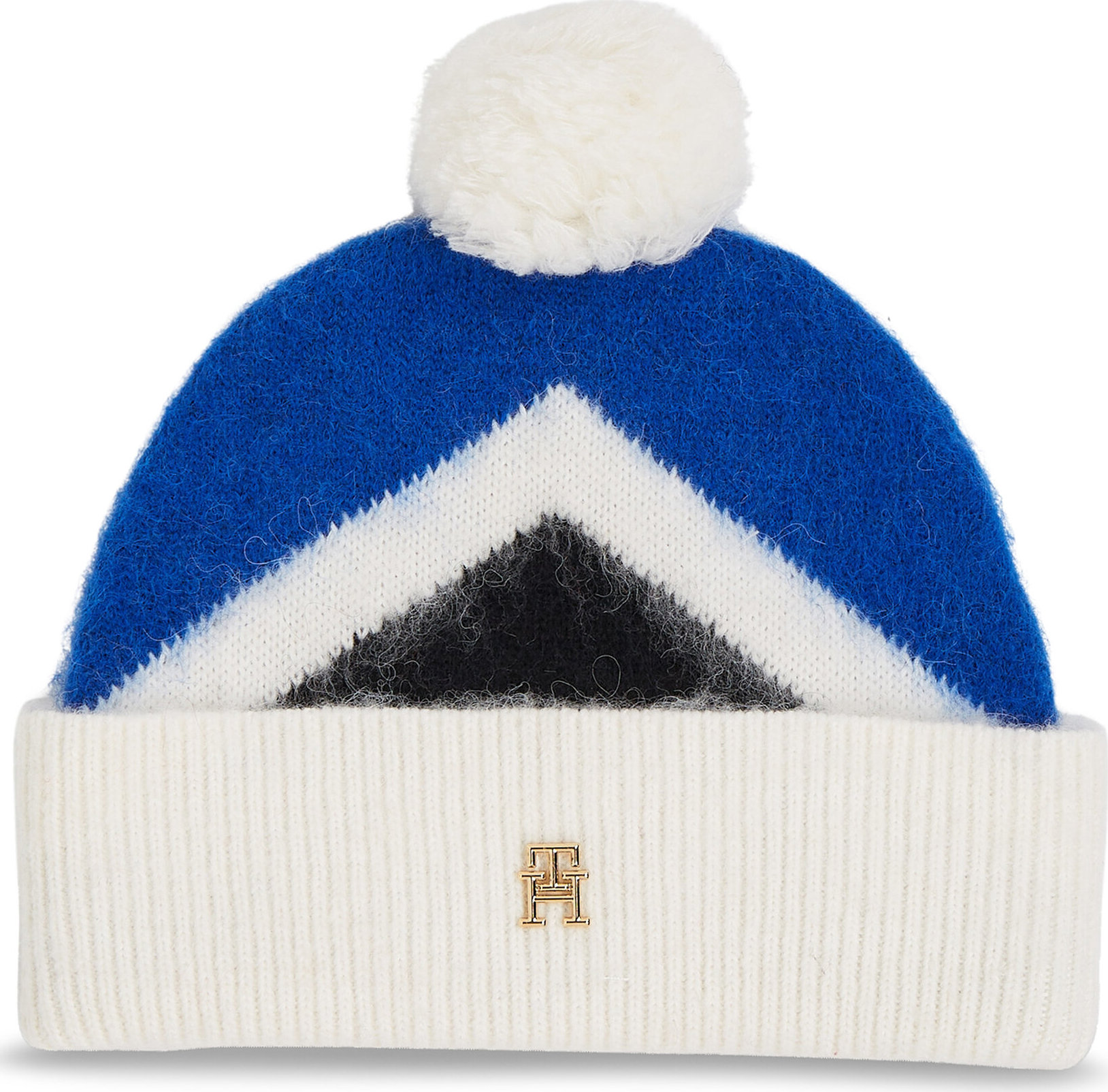 Čepice Tommy Hilfiger Th Evening Pompom Beanie Argyle AW0AW15305 Blue Argyle 0GZ