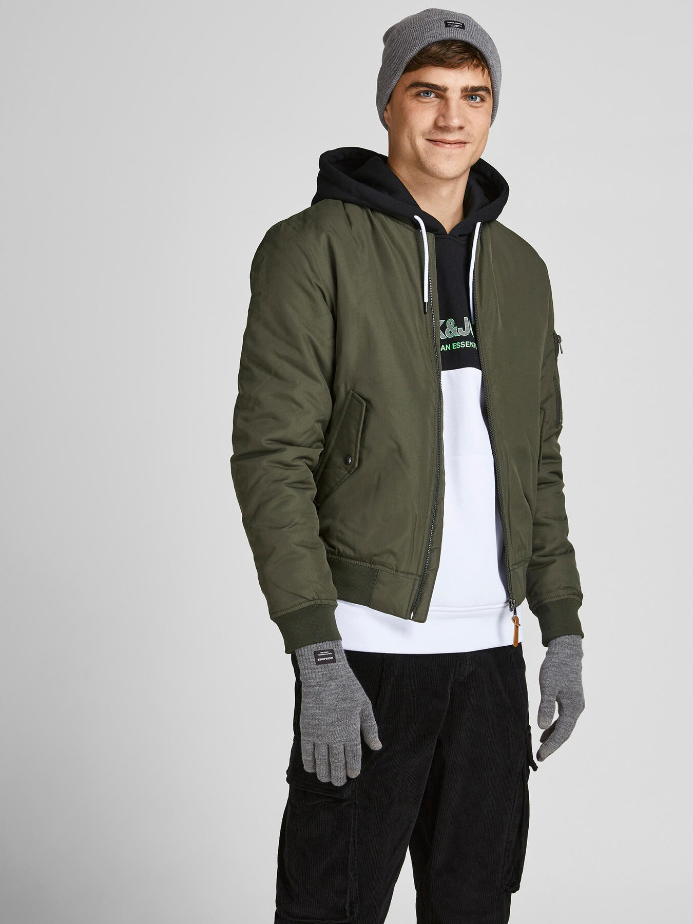 Čepice a rukavice Jack&Jones 12168383 Šedá