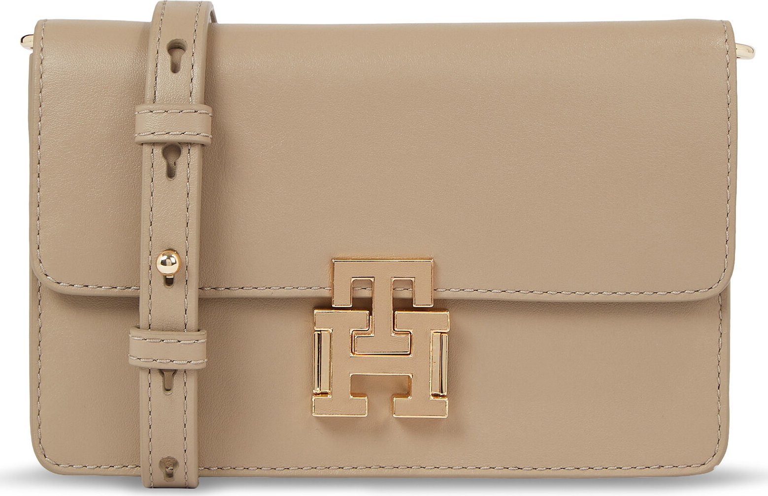 Kabelka Tommy Hilfiger Pushlock Leather Small Crossover AW0AW15227 Béžová